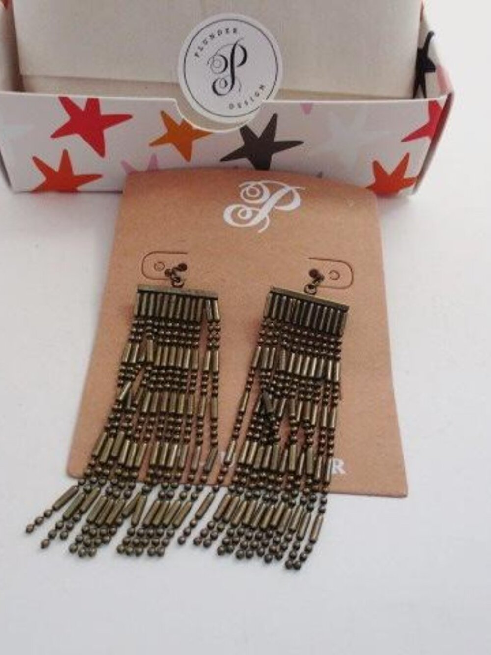 Plunder Design Antique Brass Long Beaded Fringe Earrings NWT